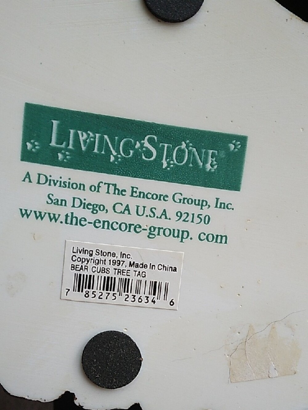 Vintage 90s Living Stone Bear Cubs Tree Tag Sculpture - Picture 9 of 11